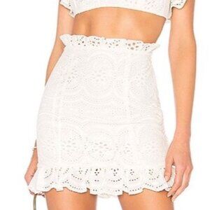Lovers + Friends CHARLOTTE Eyelet Lace Mini Skirt Festival Crochet White Ruffle